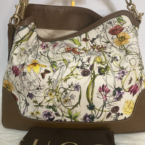 Gucci Bamboo White Floral Canvas Two Way Tote Bag - Picture 4 of 17